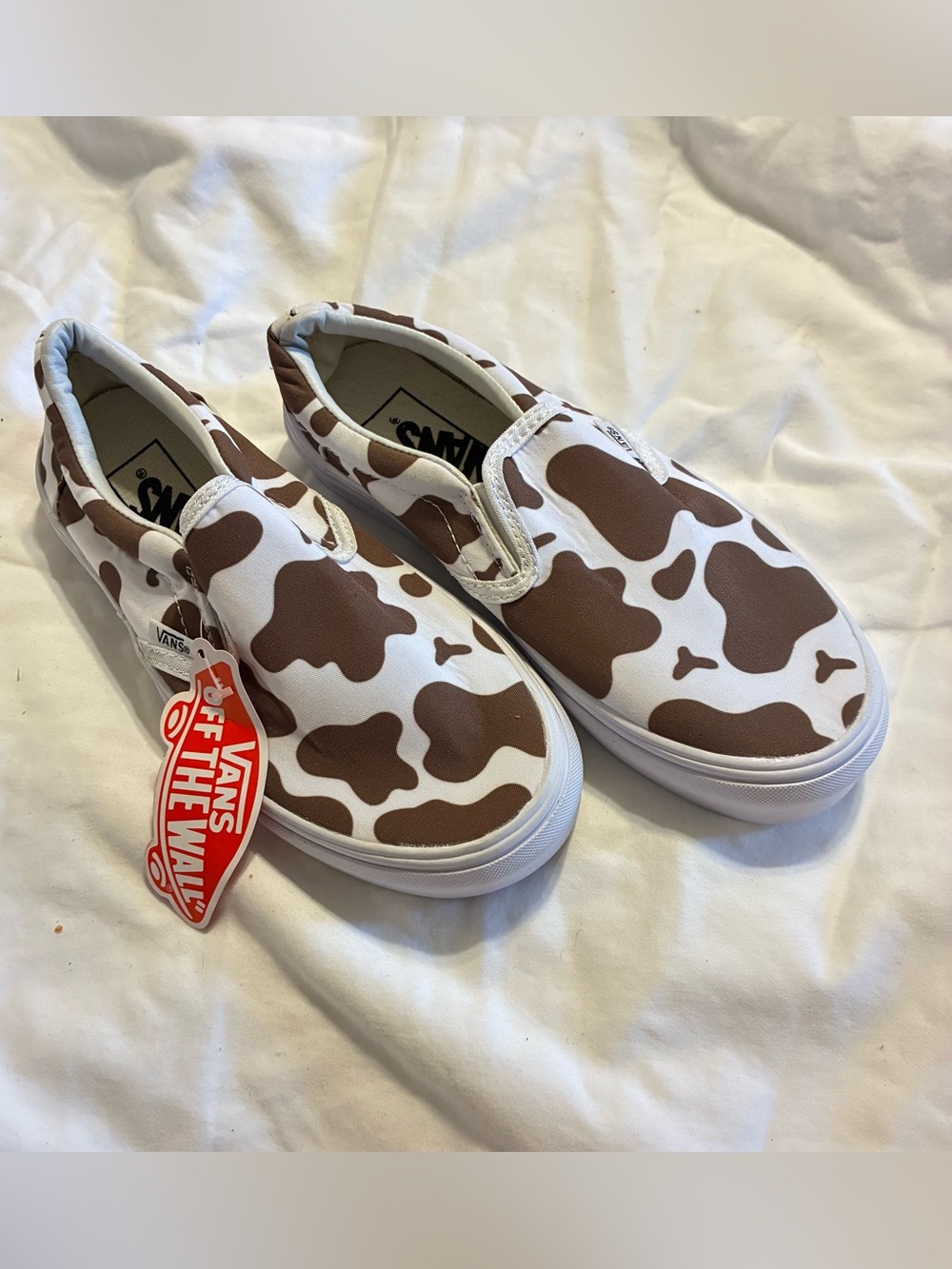 Vans Classic Slip-On Cow Print Loafers - White & Brown